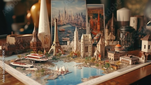 Detailed miniature city model on table, ideal for urban planning projects photo