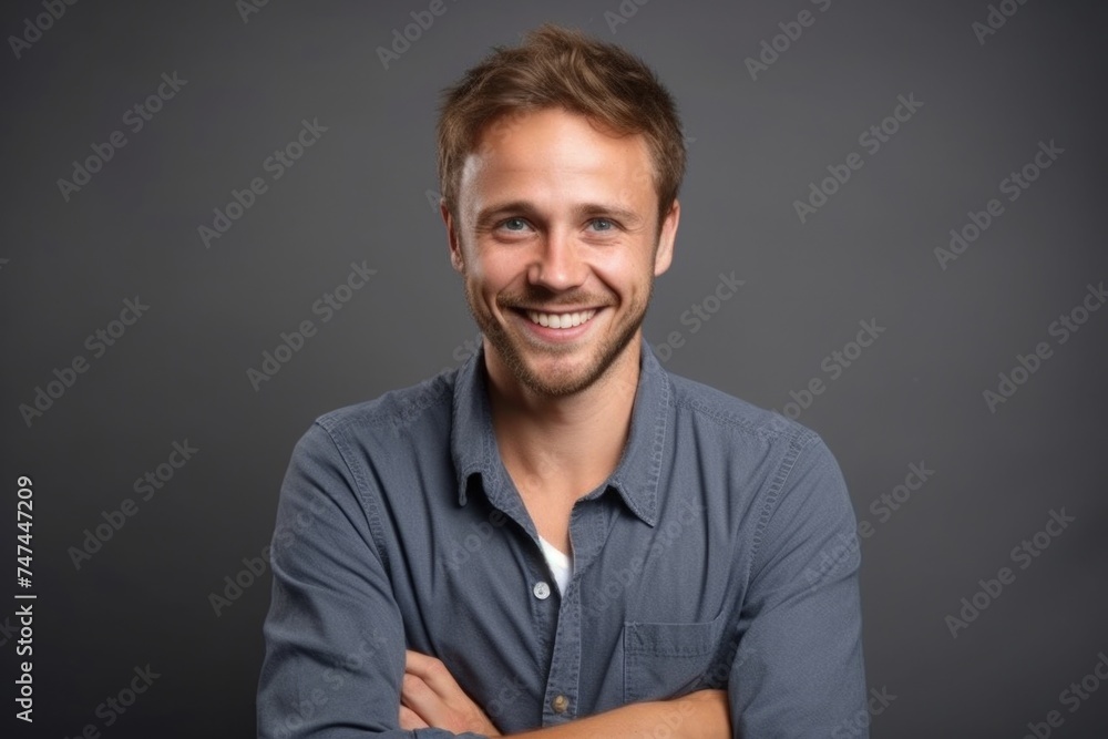 A cheerful man posing with crossed arms. Suitable for business and lifestyle concepts A cheerful man posing with crossed arms. Suitable for business and lifestyle concepts
