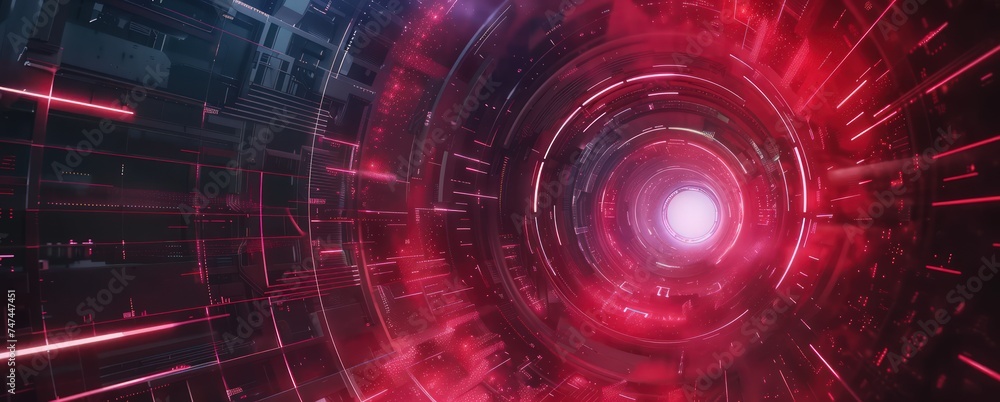 futuristic circular and red background design animation