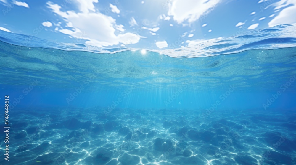 Sunlight shining through clear water, perfect for nature and underwater themes