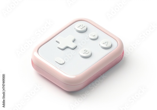 remote control, game pad icon, isolated, white background, a 3d rendered rounded square button, playful and bubbly