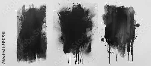 set of grunge style black backgrounds with black watercolor blots on a grey background, in the style of animated shapes, logo