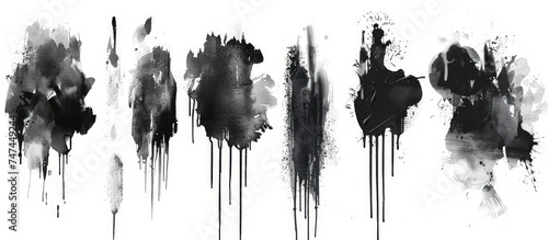 sets of different designs with paint on white background in the style of dark black and gray, pristine geometry, logo, multiple filter effect, emotive watercolors