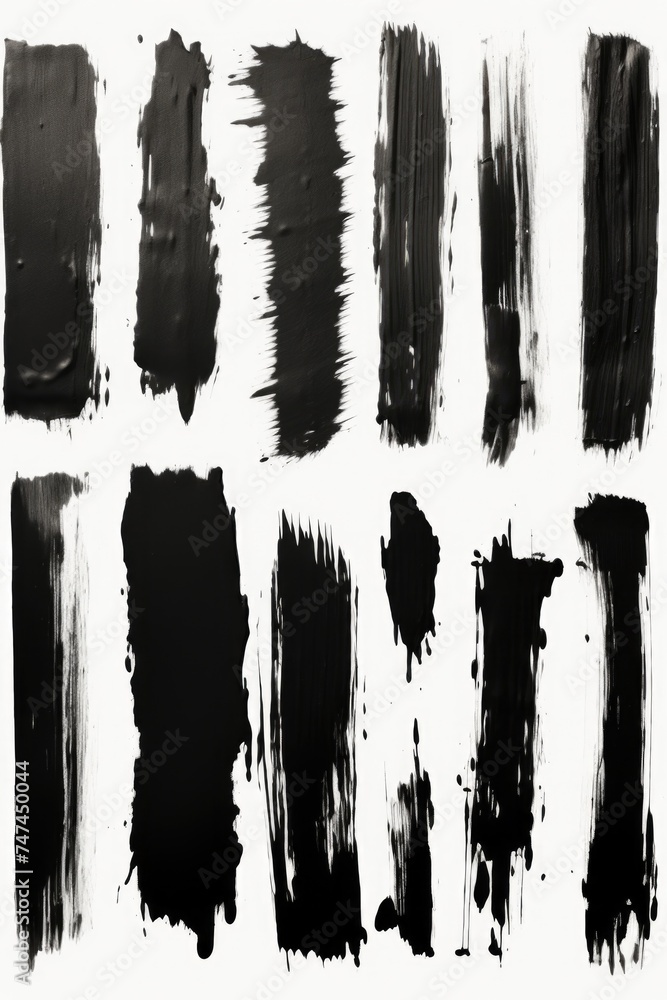 Abstract black paint strokes on white canvas, perfect for artistic projects Abstract black paint strokes on white canvas, perfect for artistic projects