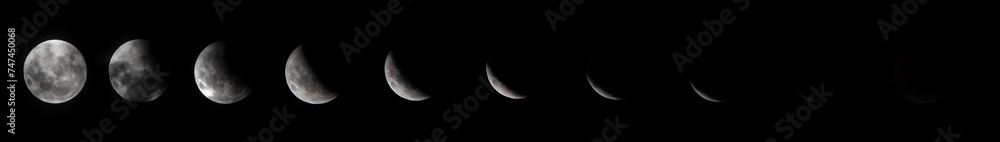 Fototapeta premium Composite image of the first lunar eclipse of 2019 as seen over Firmat, in Santa Fe, Argentina.