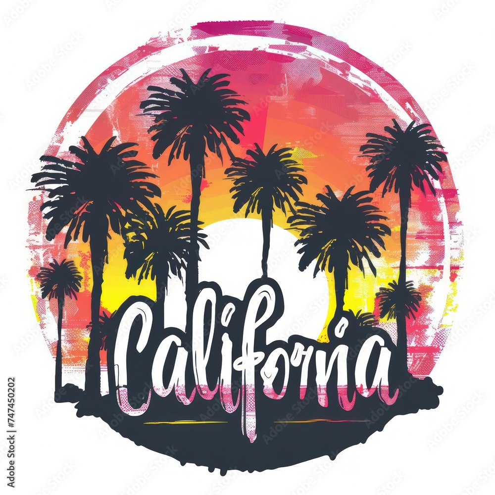 the sunset on california, in the style of graphic simplicity, classic americana, retro visuals