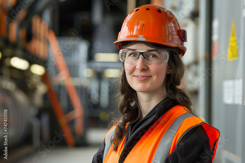 Portrait of smiling female engineer on site wearing hard hat © Naveenkrishna