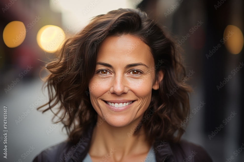 Young European woman, beautiful female model with curly brown hair looking at camera, close up face portrait Young European woman, beautiful female model with curly brown hair looking at camera, close up face portrait