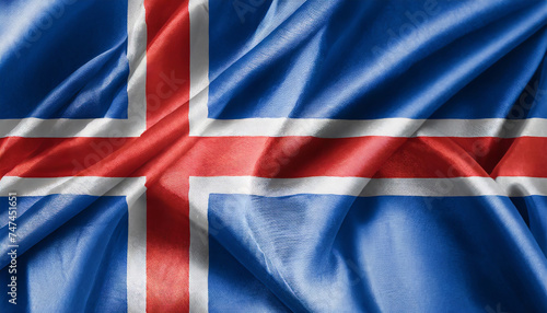National Iceland silk fabric flag. Banner for celebrating Independence Day.