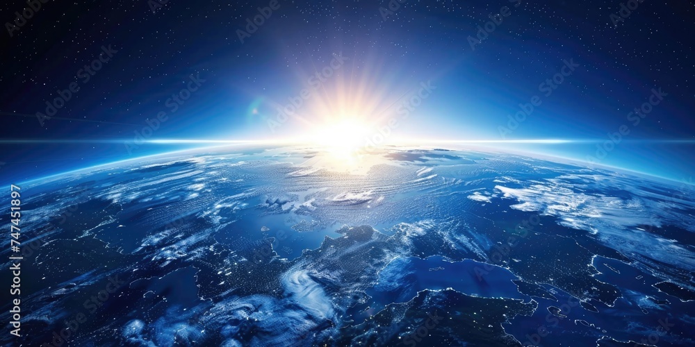 Sun shining brightly over the planet, suitable for various concepts and designs
