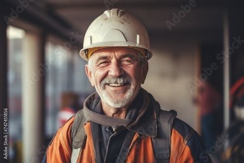 A man wearing a hard hat and jacket. Suitable for construction and work safety concepts photo