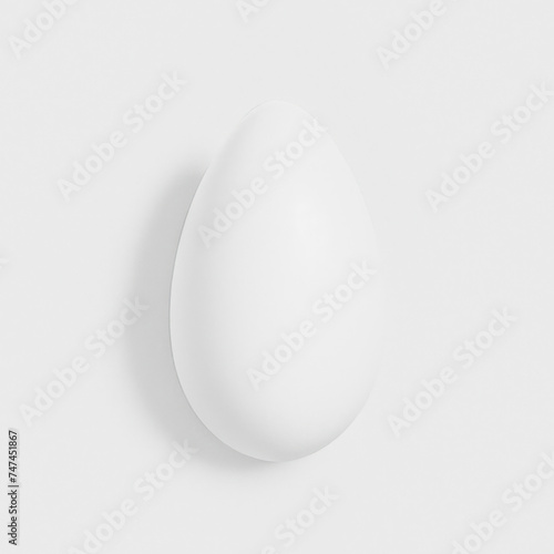 White egg lies on a white background, top view