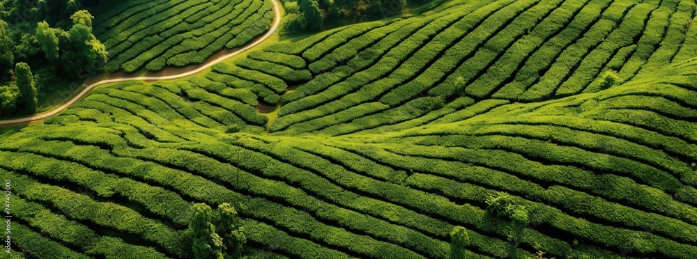 Fototapeta premium Sunlit Green Tea Plantation