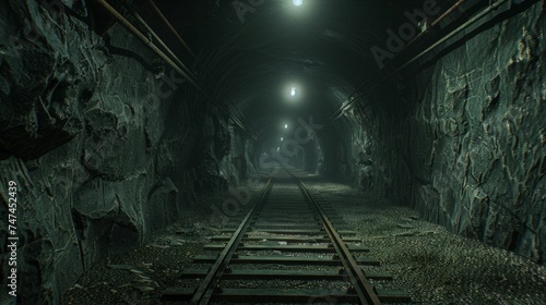 Eerie Underground Tunnel with Railway Tracks