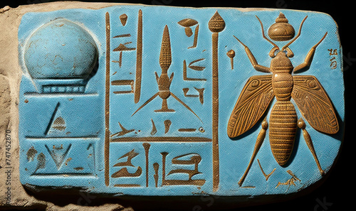 Ancient Egyptian Faience Plaque with Scarab Beetle photo
