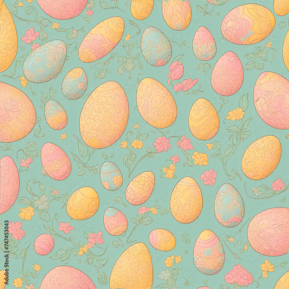 Pattern of Easter eggs and flowers, pastel smoky colors Pattern of Easter eggs and flowers, pastel smoky colors