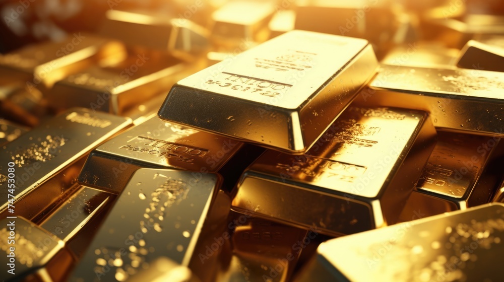 A pile of gold bars stacked on top of each other. Ideal for financial and wealth concepts A pile of gold bars stacked on top of each other. Ideal for financial and wealth concepts