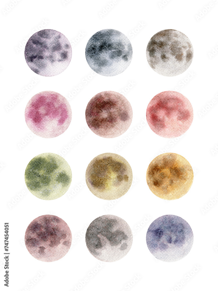 Full moon calendar watercolor art full moon names guide monthly full