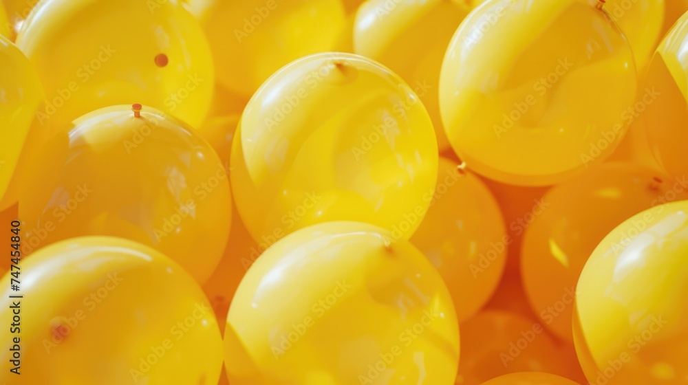 A close up shot of a bunch of yellow balloons. Suitable for party and celebration concepts