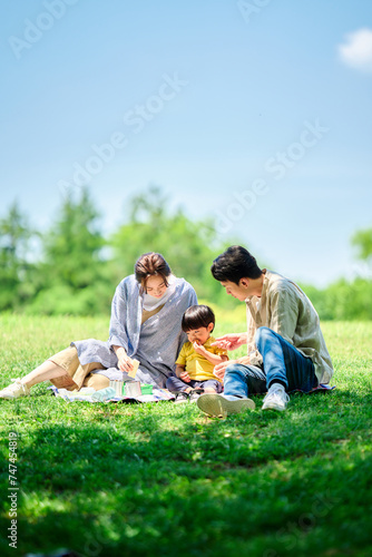 公園でピクニックする家族