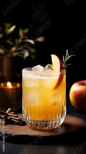 Apple Cider Whiskey Sour drinks on a Table with Beautiful Lighting