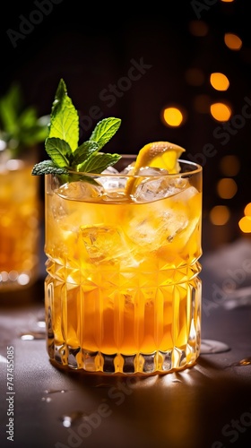 Apricot Brandy Smash drinks on a Table with Beautiful Lighting a Table photo