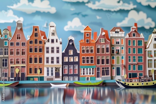 Paper boats floating on water, suitable for children's book illustrations