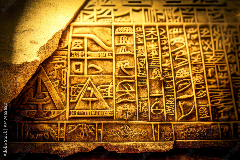 Bas-Relief of Egyptian Mythology and Hieroglyphics - obrazy, fototapety, plakaty 