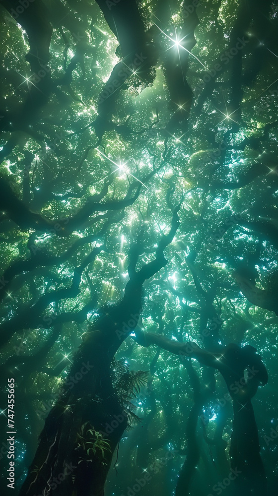 Fototapeta premium Galactic jungle where space and nature intertwine, starlight filters through an otherworldly canopy A cosmic Eden(304)(1)-Enhanced-SR