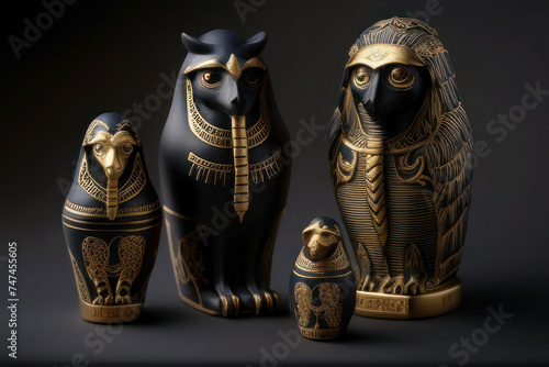 Collection of canopic jars from ancient Egypt.