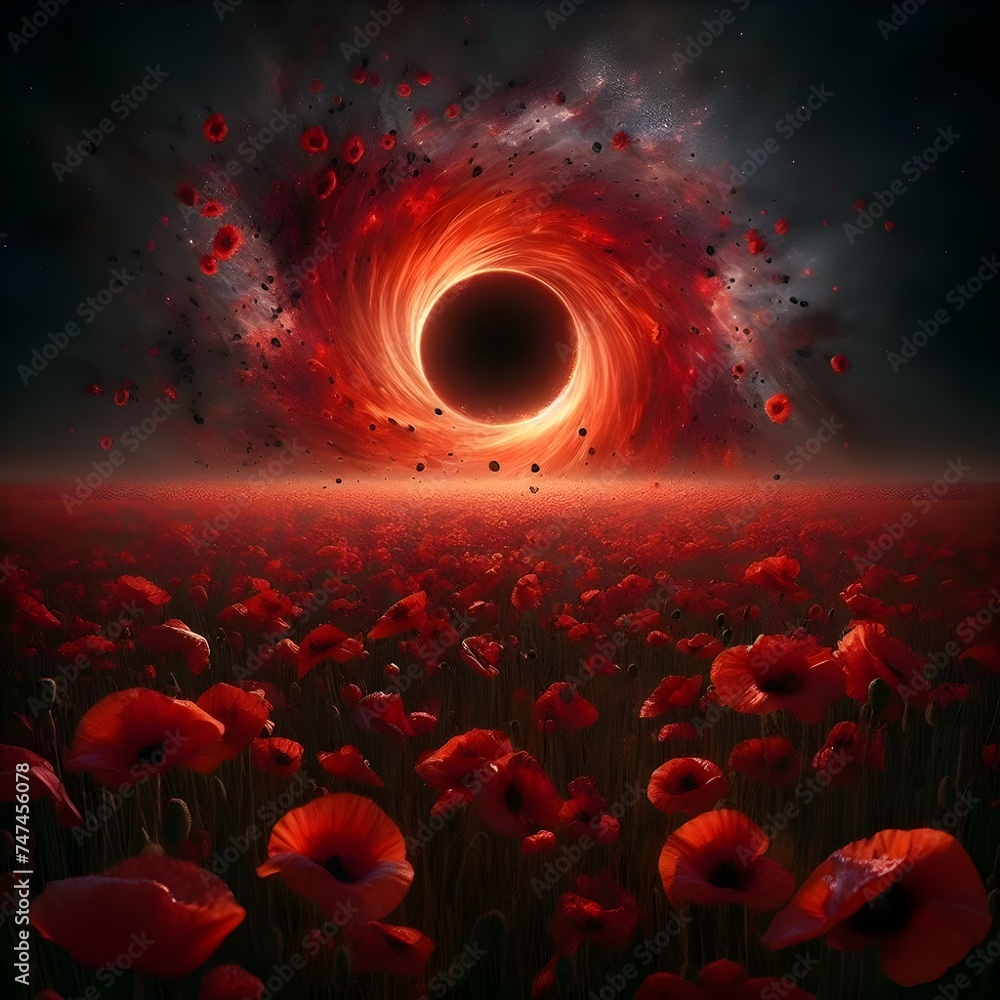 A black hole with res poppies.
 - obrazy, fototapety, plakaty 