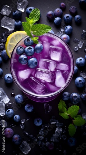 Blueberry Vodka Lemonade drinks on a Table with Beautiful Lighting