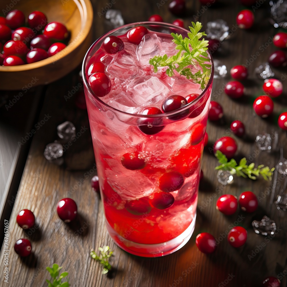 Cranberry Vodka Spritzer drinks on a Table with Beautiful Lighting Cranberry Vodka Spritzer drinks on a Table with Beautiful Lighting