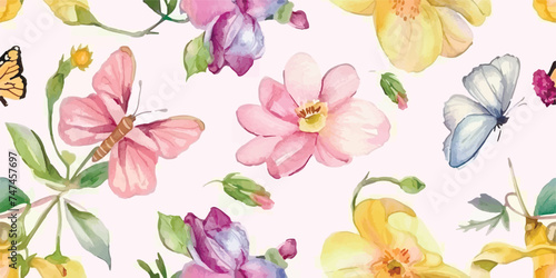 Seamless pattern  Blooming flowers with watercolor on pastel colors. Design for fabric luxurious wallpaper  vintage style. Hand drawn floral pattern. Botany garden