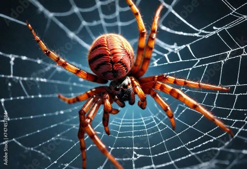 The spider climbs on the web