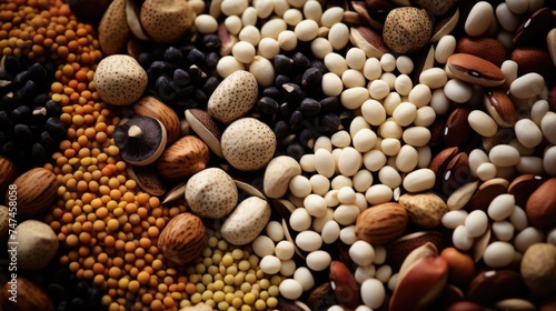 A variety of nuts and seeds displayed together. Ideal for healthy eating concepts