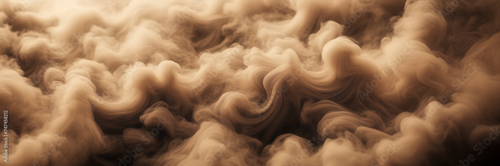 Close-up image of intricate patterns formed by billowing smoke against a backdrop of muted, earthy tones.