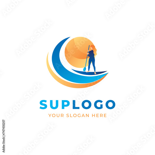 Sup boarding logo template. Stand up paddling surfing logo sign