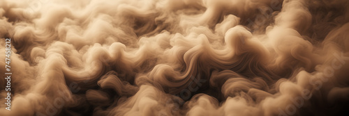 Close-up image of intricate patterns formed by billowing smoke against a backdrop of muted, earthy tones.