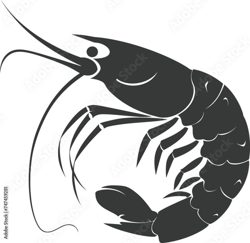 Silhouette shrimp animal black color only