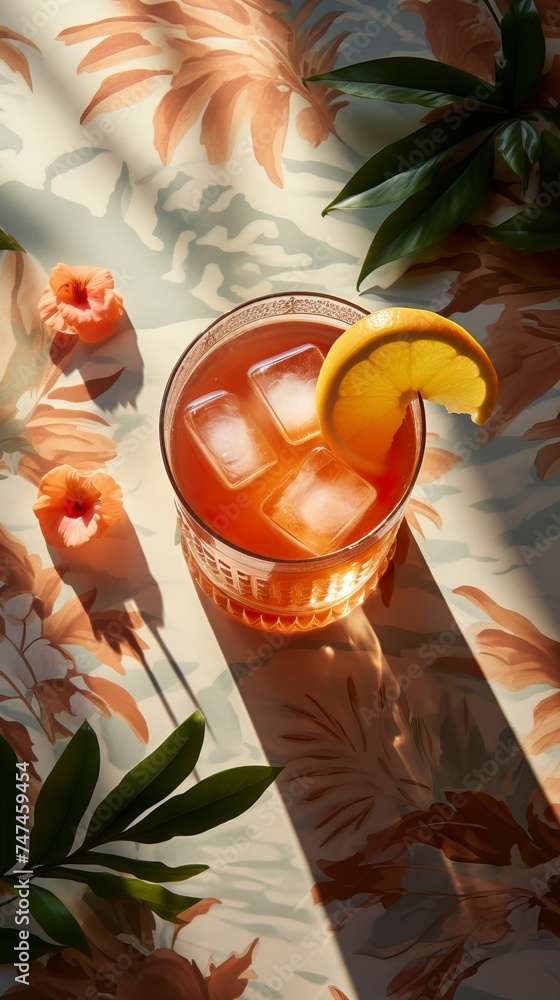 Fototapeta premium Guava Rum Runner drinks on a Table with Beautiful Lighting