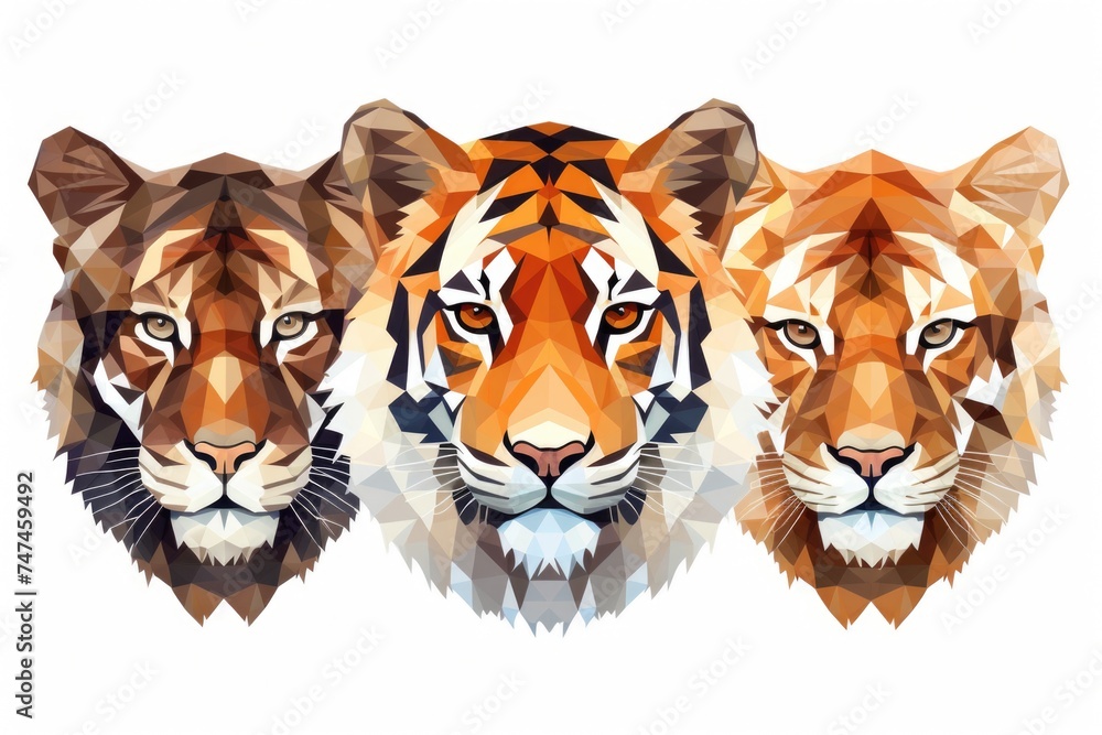 A group of three tigers in various colors. Suitable for wildlife and animal themes