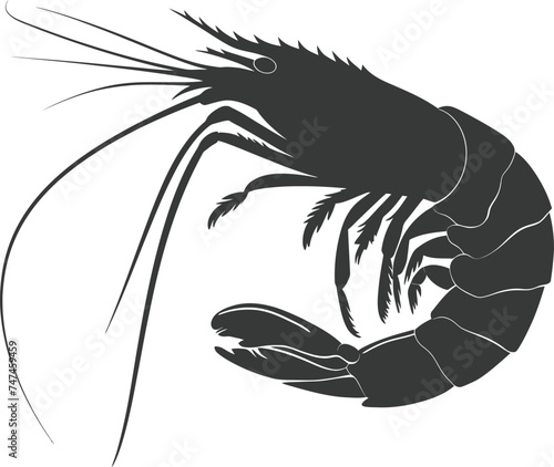 Silhouette shrimp animal black color only