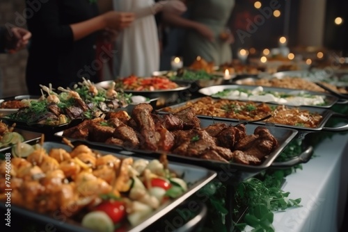A wide selection of different types of food on a buffet table. Perfect for catering and event planning