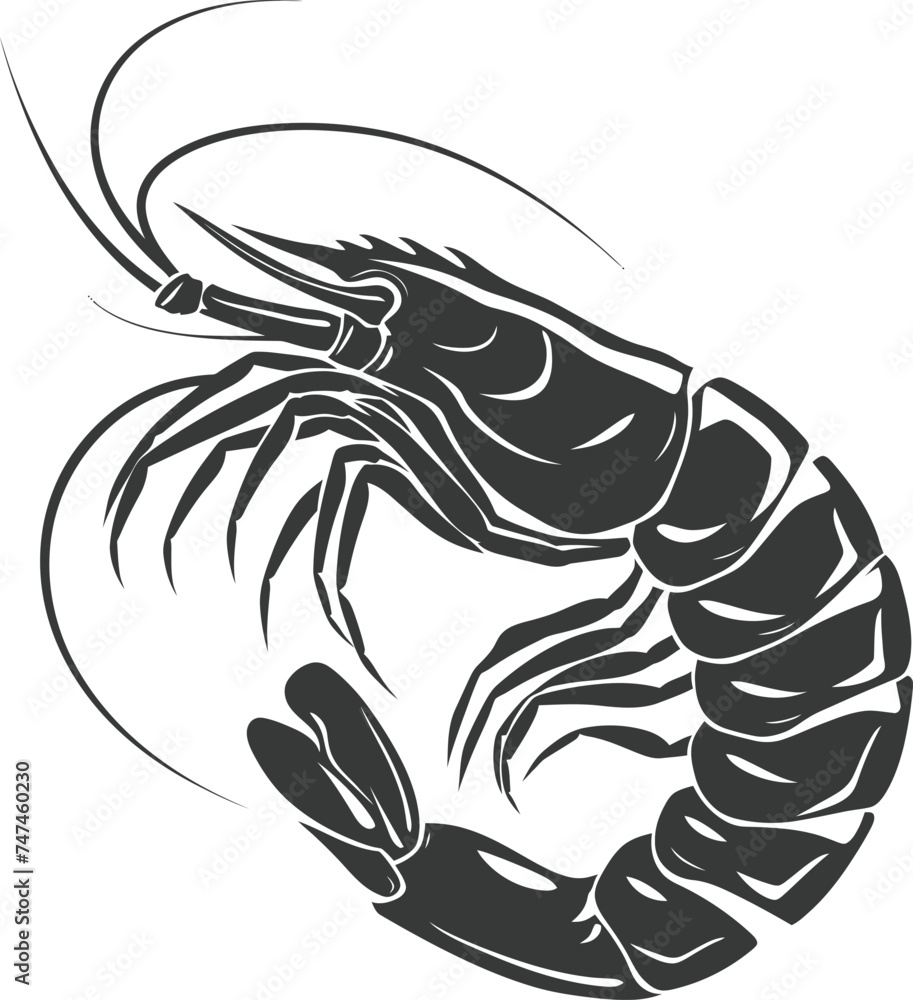 Silhouette shrimp animal black color only Silhouette shrimp animal black color only