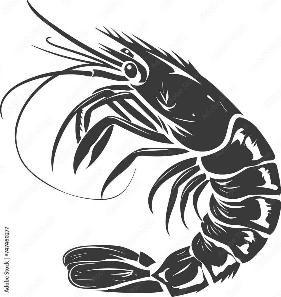Silhouette shrimp animal black color only Silhouette shrimp animal black color only