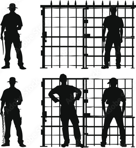 Silhouette prisoner in jail black color only full body