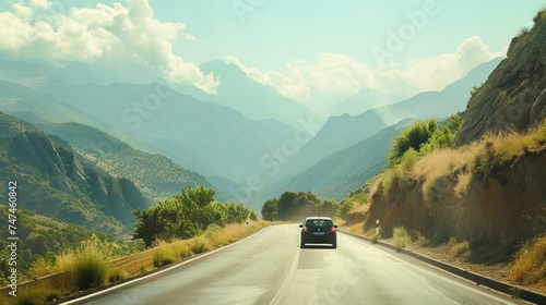 Car trip on a scenic road 