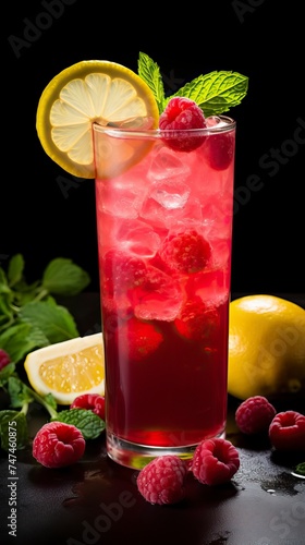 Lemon Raspberry Collins drinks on a Table with Beautiful Lighting