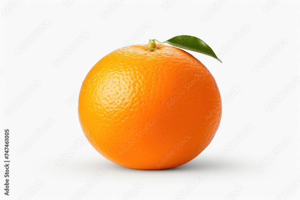 A vibrant orange with a leaf on top, ideal for healthy lifestyle concepts A vibrant orange with a leaf on top, ideal for healthy lifestyle concepts
